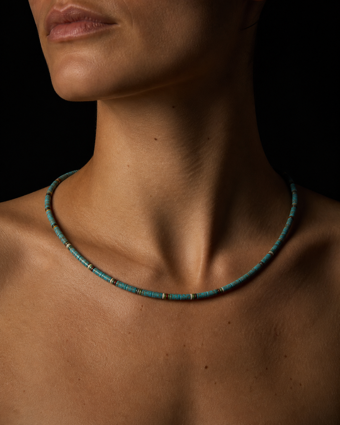 Necklace worn at its true scale