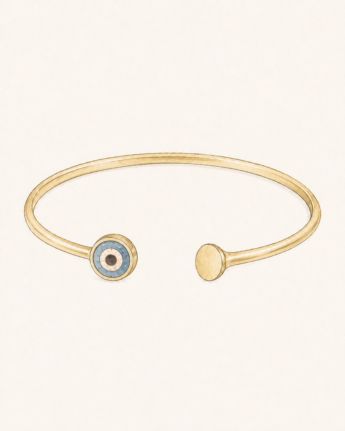 Proposed 18k gold open cuff with a Phoenician eye bead