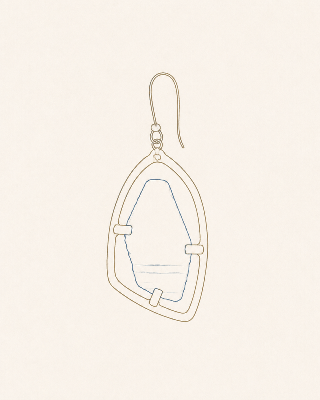 Pencil study of an Egyptian faience fragment and a minimal gold earring setting