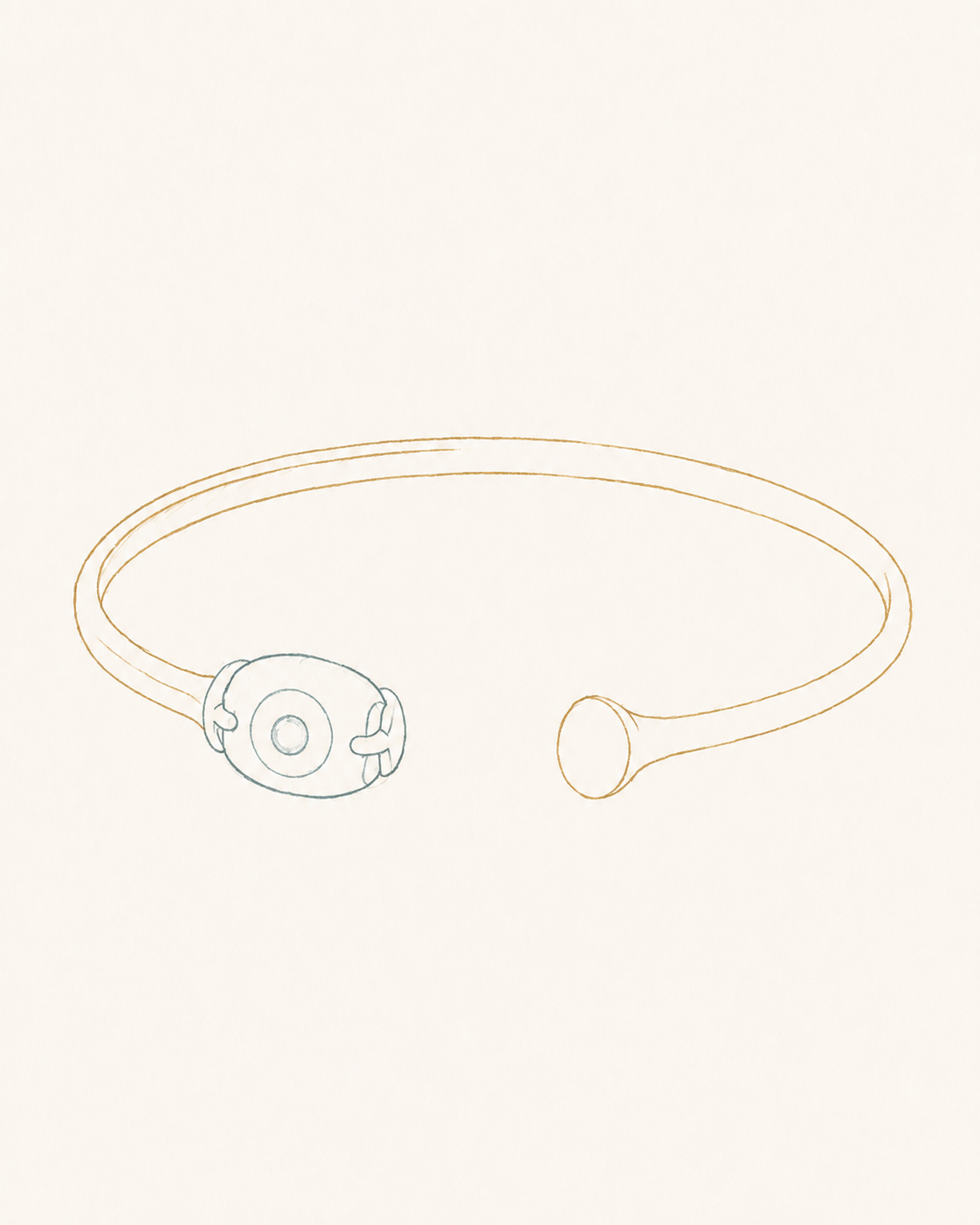 Pencil study of a Phoenician eye bead and a minimal gold cuff setting
