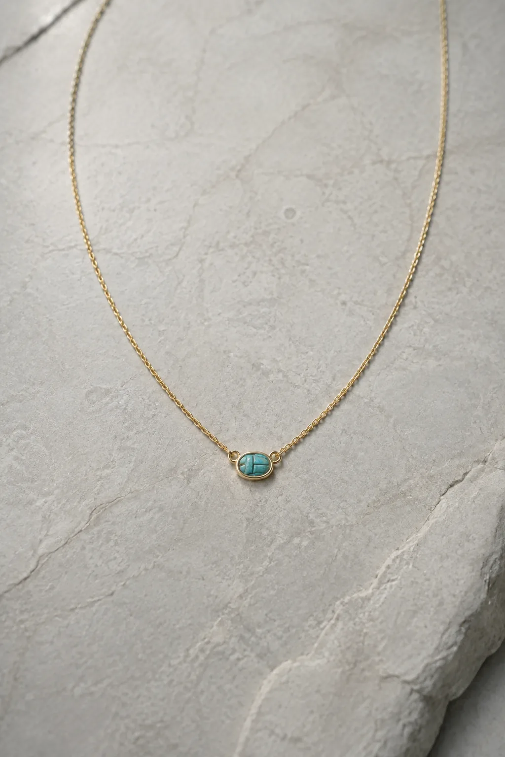 Archived Egyptian faience scarab necklace