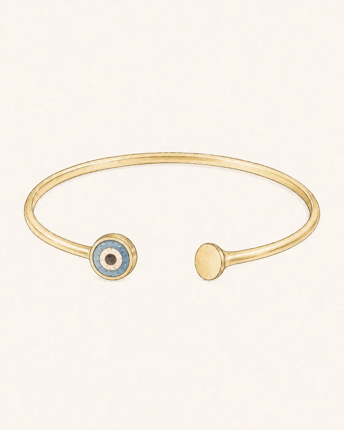 Proposed 18k gold open cuff with a Phoenician eye bead