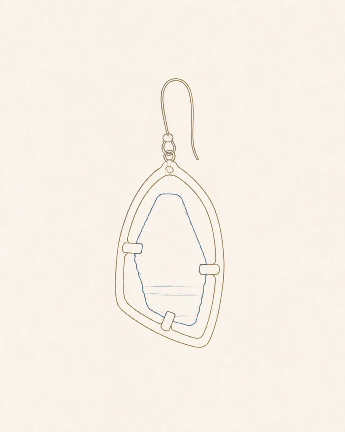 Pencil study of an Egyptian faience fragment and a minimal gold earring setting