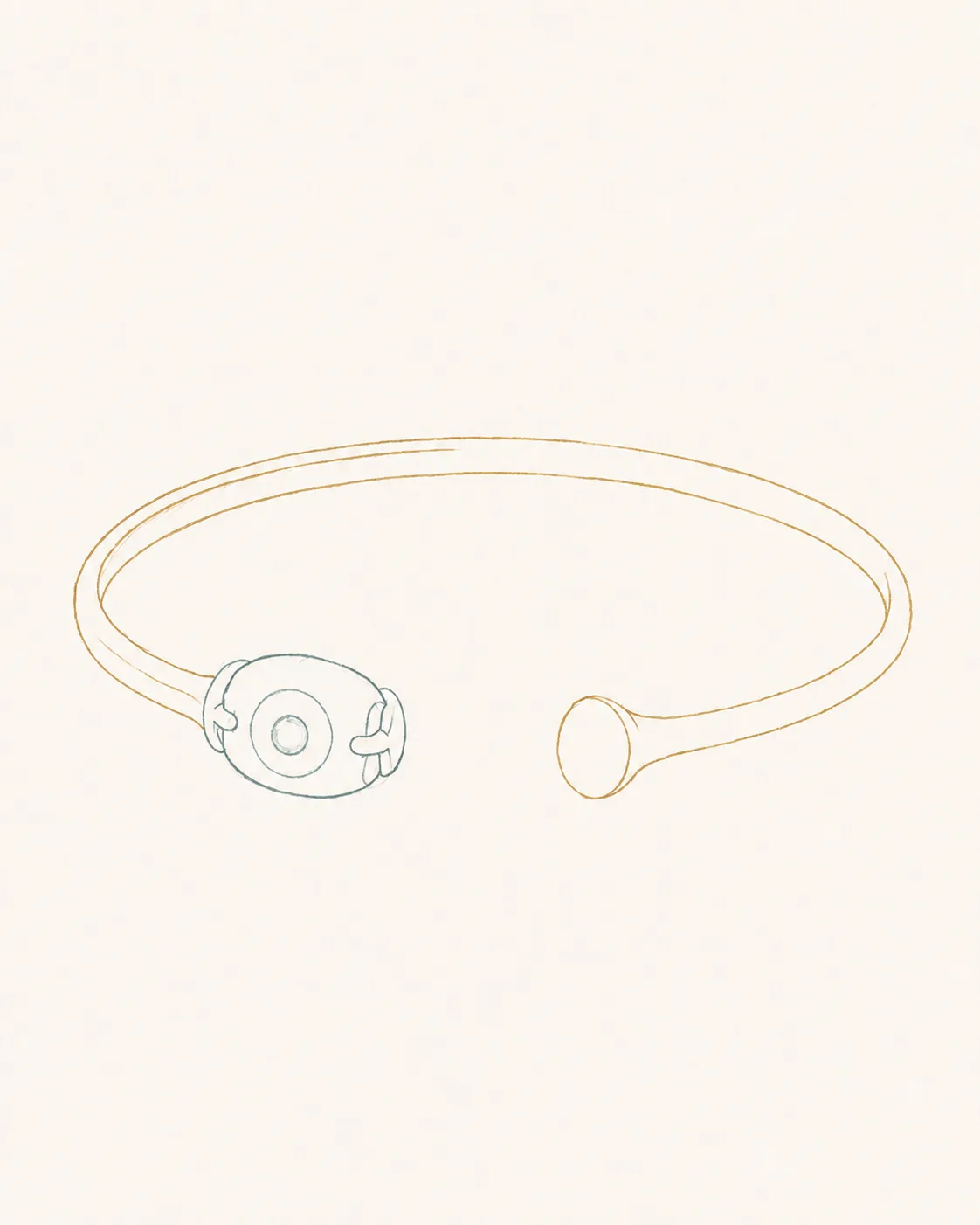 Pencil study of a Phoenician eye bead and a minimal gold cuff setting