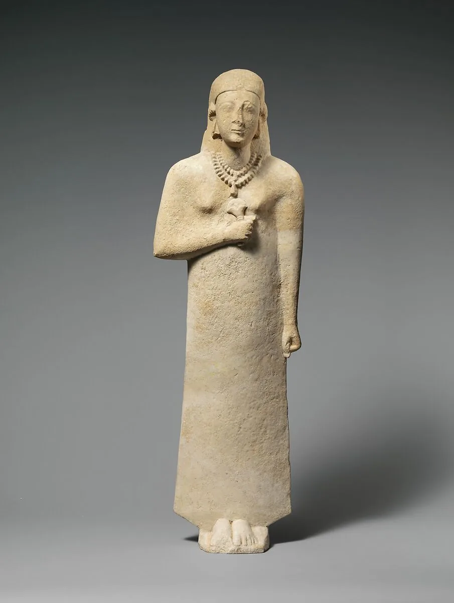 Cypriot Archaic limestone statue of a woman wearing two necklaces, Metropolitan Museum of Art